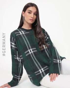 checked round-neck pullover