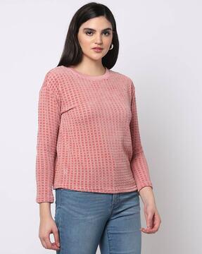 checked round-neck sweatshirt