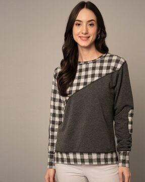 checked round-neck sweatshirt