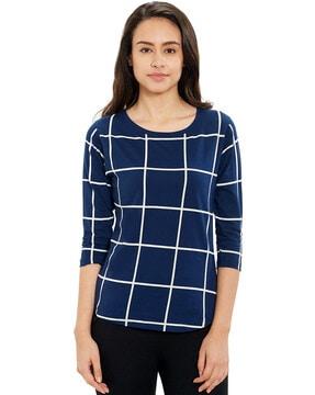 checked round-neck t-shirt