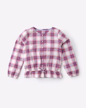 checked round-neck top