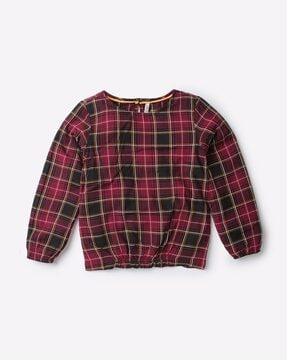 checked round-neck top