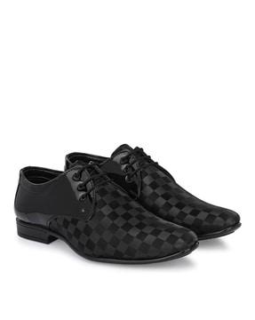 checked round-toe lace-up derbys