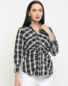 checked ruffled shirt