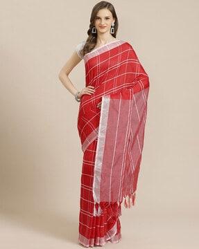 checked saree with blouse piece