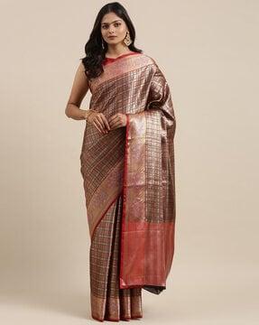 checked saree with blouse piece