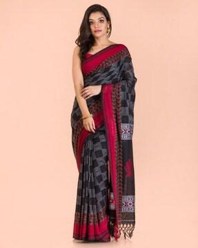 checked saree with contrast border