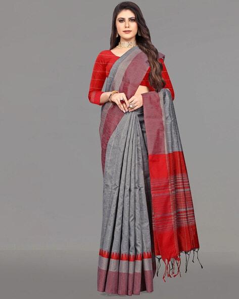 checked saree with contrast border