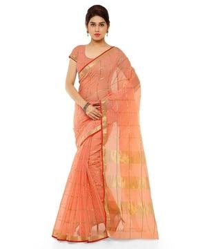 checked saree with contrast border