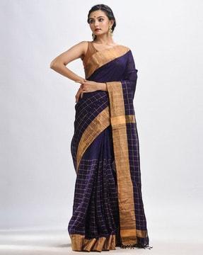 checked saree with contrast border