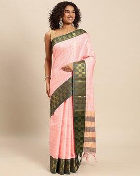 checked saree with contrast border