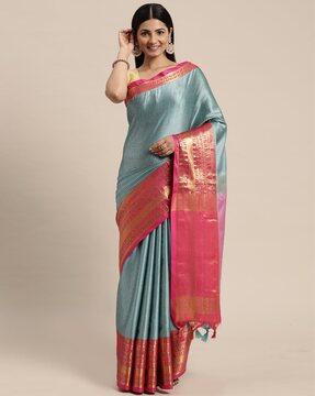 checked saree with contrast border
