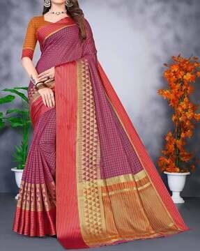 checked saree with contrast border