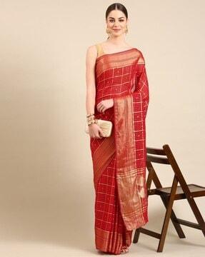 checked saree with contrast border