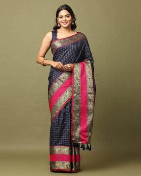 checked saree with contrast woven border