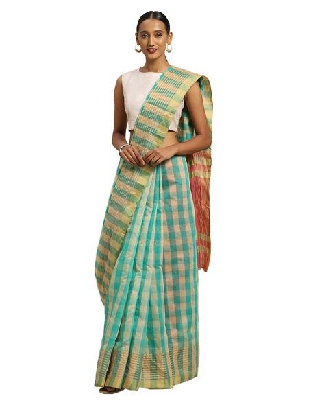 checked saree with contrast zari border