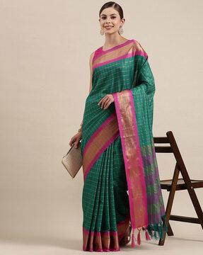 checked saree with contrast zari border