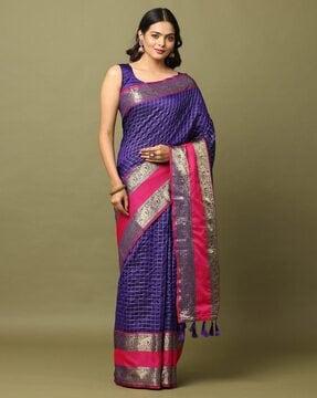 checked saree with contrast zari border