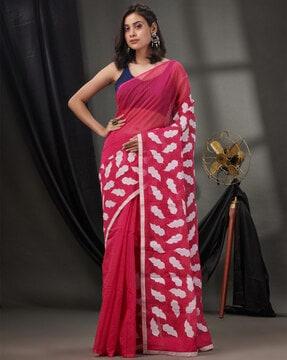 checked saree with lace border