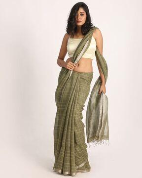 checked saree with tassels