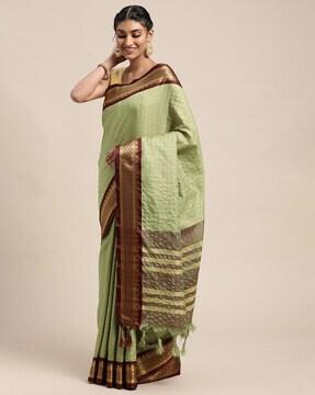 checked saree with tassels