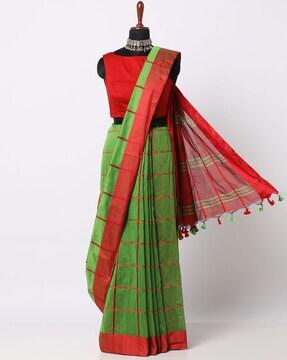 checked saree with tassels