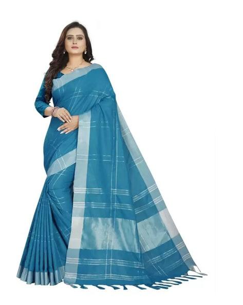 checked saree with tassels