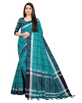 checked saree with tassels