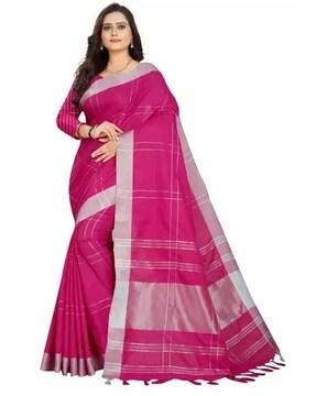 checked saree with tassels