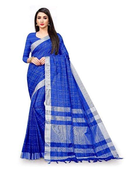 checked saree with tassels