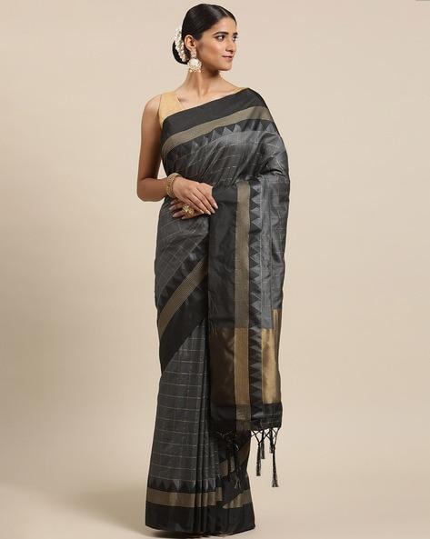 checked saree with tassels