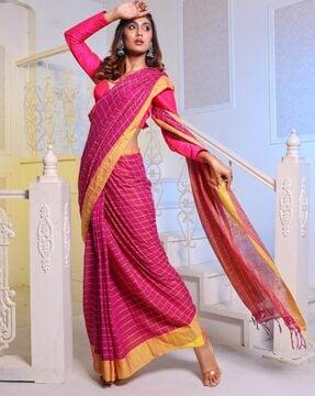 checked saree with tassels