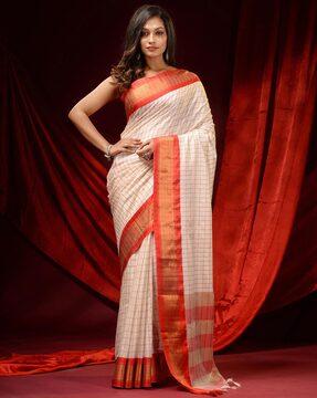 checked saree with zari border