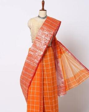 checked saree with zari border