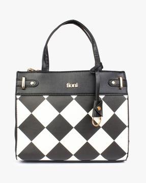 checked satchel with zip closure