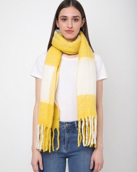 checked scarf with frayed hem