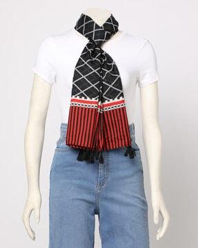 checked scarf with tassels