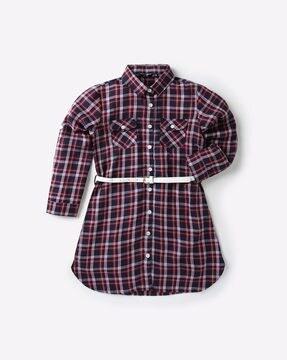checked shirt dress with detachable belt