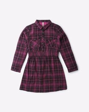 checked shirt dress with flap pockets