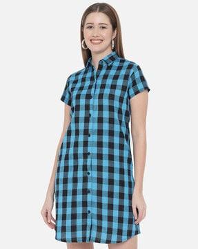 checked shirt dress with insert pockets
