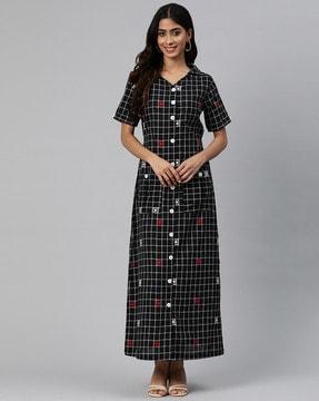 checked shirt dress with patch pockets