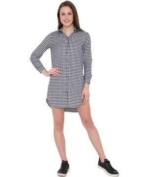 checked shirt dress with roll-up tabs