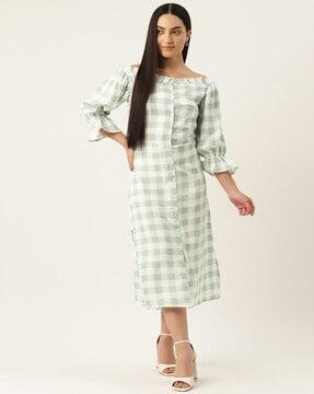 checked shirt dress with ruffle detail
