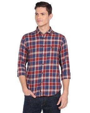 checked shirt patch pocket