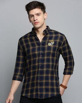 checked shirt with button-down collar