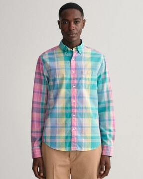 checked shirt with button-down collar