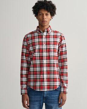 checked shirt with button-down collar