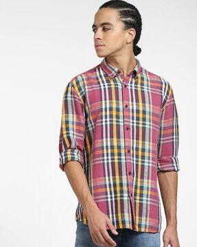 checked shirt with button-down collar