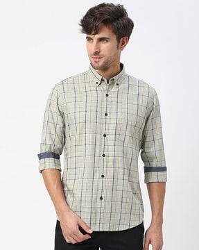 checked shirt with button-down collar