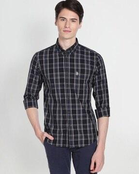 checked shirt with button-down collar